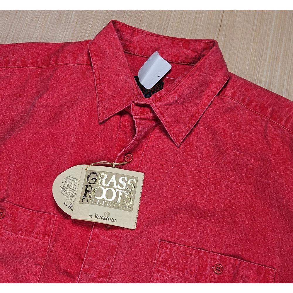 Terramar Grass Roots Collection Shirt Mens XL Red Short Sleeve‎ Button Up NEW